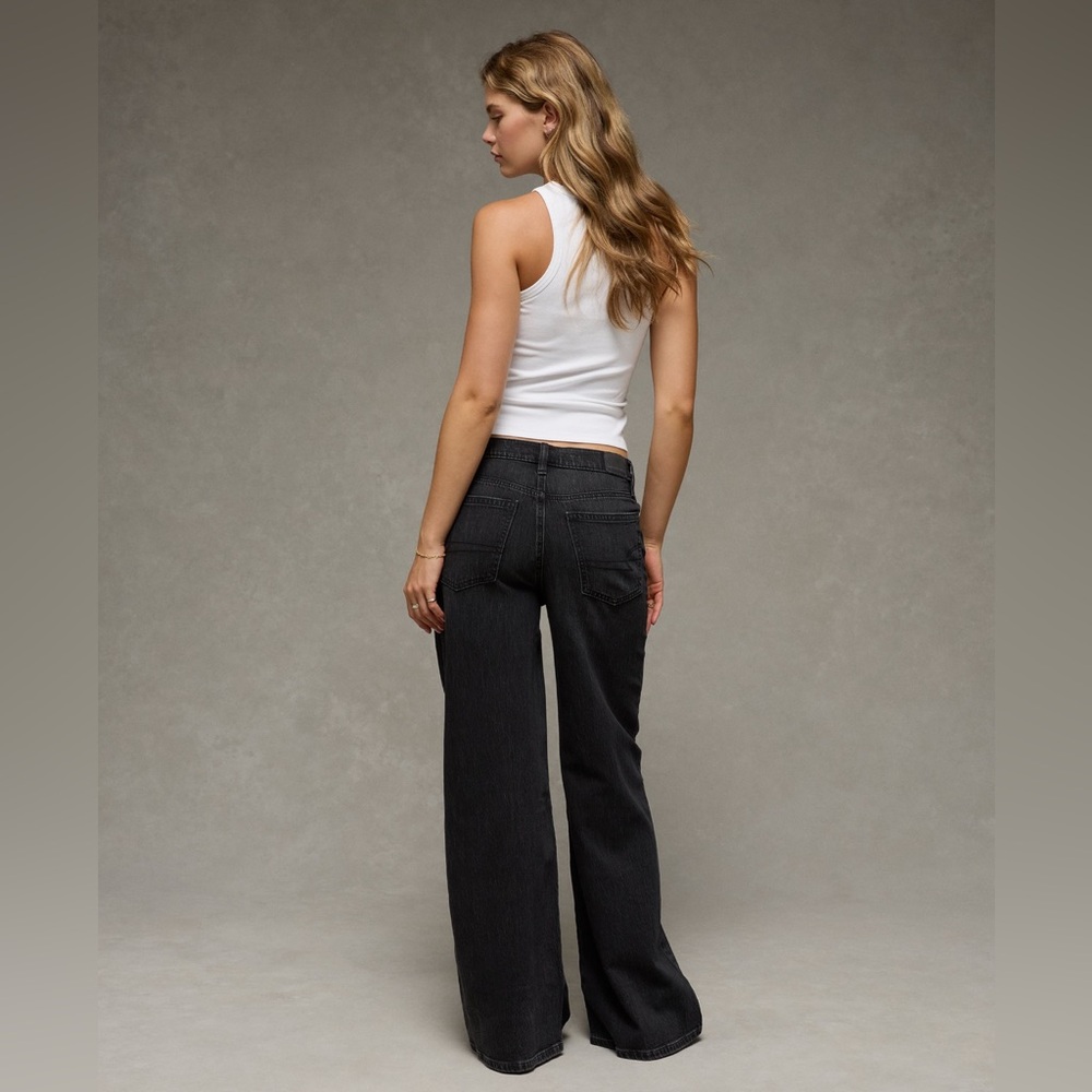 AE Dreamy Drape Strigid Low Rise Ultra Wide Leg Jean Black Size 20 - Picture 3 of 8